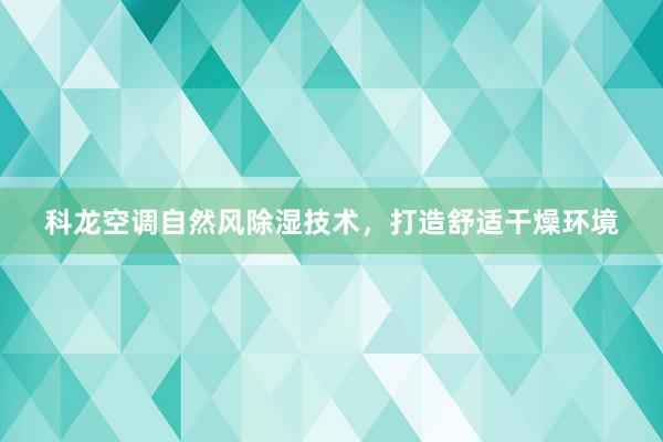 科龙空调自然风除湿技术，打造舒适干燥环境